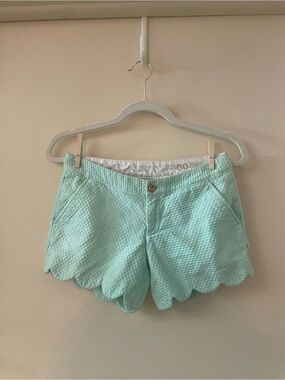 Lilly Pulitzer Buttercup Shorts Mint Green Scallop Hem Seersucker Size 0
